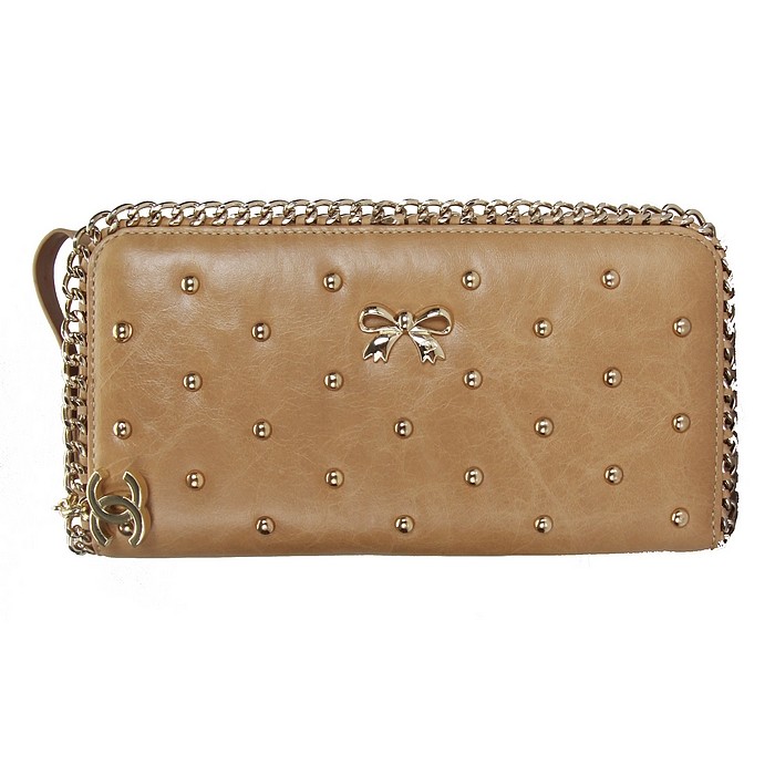 High Quality Chanel Bow Long Zip Around Wallets 9868 Apricot